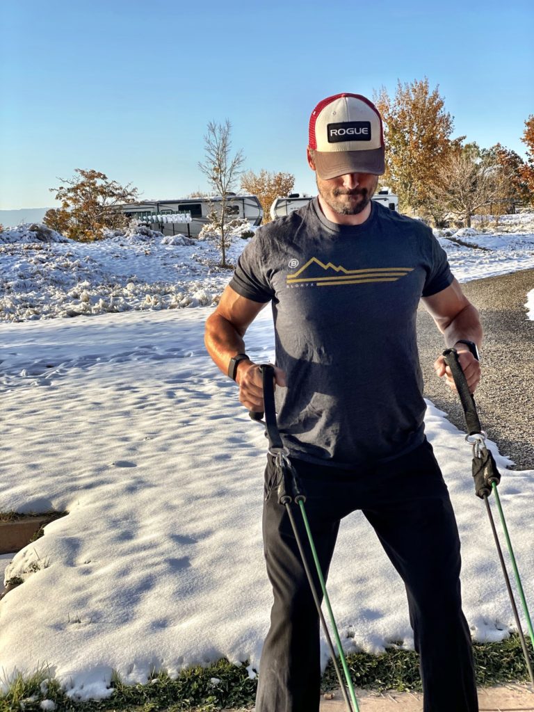 Joe doing a snowy workout in Fruita CO